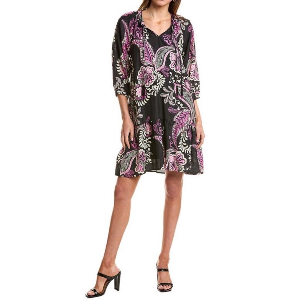 NWT Silk Johnny Was Melaney Paisley Tierred Tassel Dress sz L